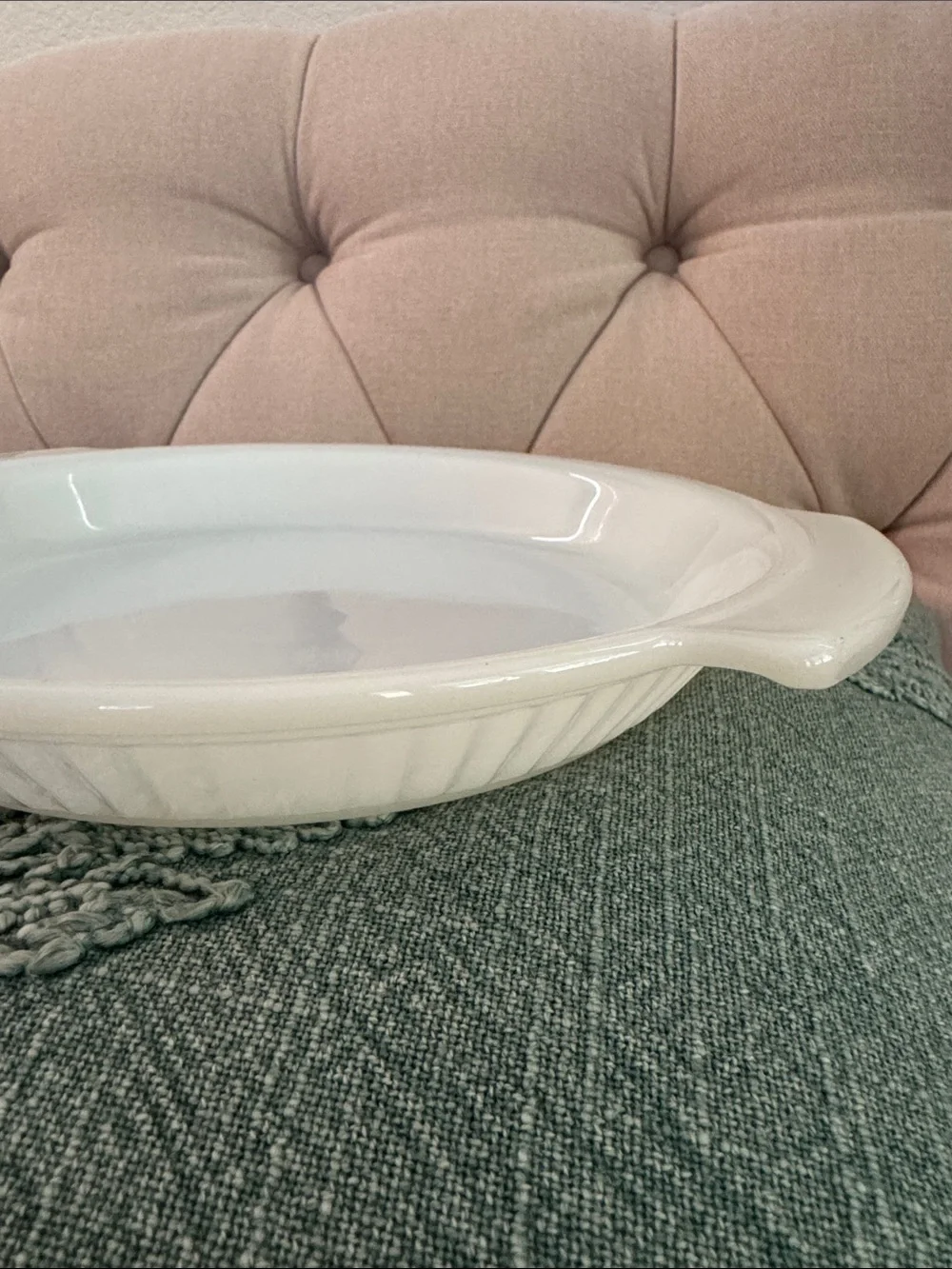 Fire King Anchor Hocking 1460 9” Milk Glass Pie Plate with Handles